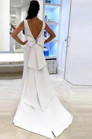 Simples dos ouvert v-cou longues robes de mariée blanches robes de mariée