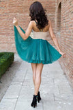 Élégant col en V une ligne verte robe courte de retour robes de bal