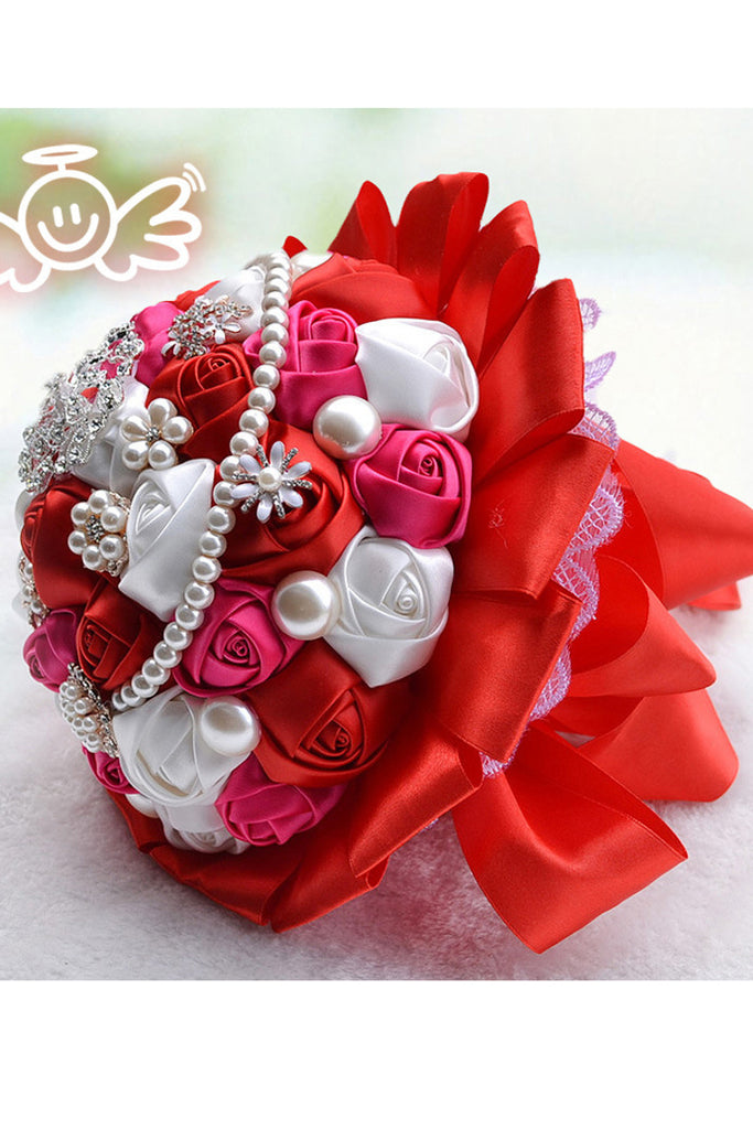 Noble ronde en satin Bouquets de mariée avec perles