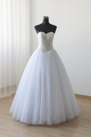 Jolie dentelle blanche robe de bal perles robe princesse robes de mariée