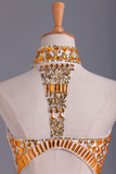 2024 Deux-pièces Robes de bal col haut avec des perles en mousseline de soie blanc