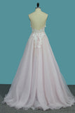 2024 Une ligne organza bretelles spaghetti robes de mariée avec appliques et perles dos ouvert