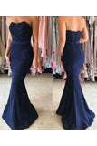 2024 Sweetheart Satin With Applique Mermaid Prom Dresses Sweep Train