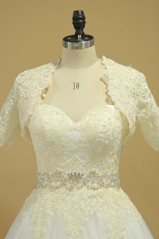 2024 Ouvrir Retour Un mariage en ligne Robes tulle avec appliques et perles train chapelle