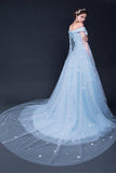 2024 robes de bal bleu ciel clair balayant / pinceau train robe de bal en tulle / robe de soirée