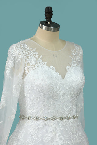 Robes de mariée 2024 Scoop A Line avec ceinture en perles Tulle avec Appliques Sweep Train