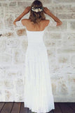 A-ligne dentelle robes de mariée plage longueur de plancher sans bretelles