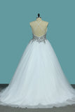 2024 une ligne bretelles spaghetti robes de mariée tulle avec des perles ouvertes dos