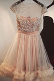 2024 Scoop manches courtes Homecoming Robes A Line Tulle With Beading