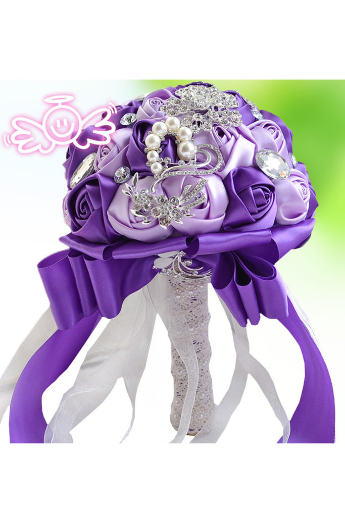 Belles satin rondes Bouquets de mariée avec strass