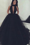 2024 New Arrival Black High Neck A-Line Prom Gown Sweep Train Style simple