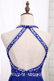 2024 A Line Halter Beaded Bodice Homecoming Robes Chiffon Open Back
