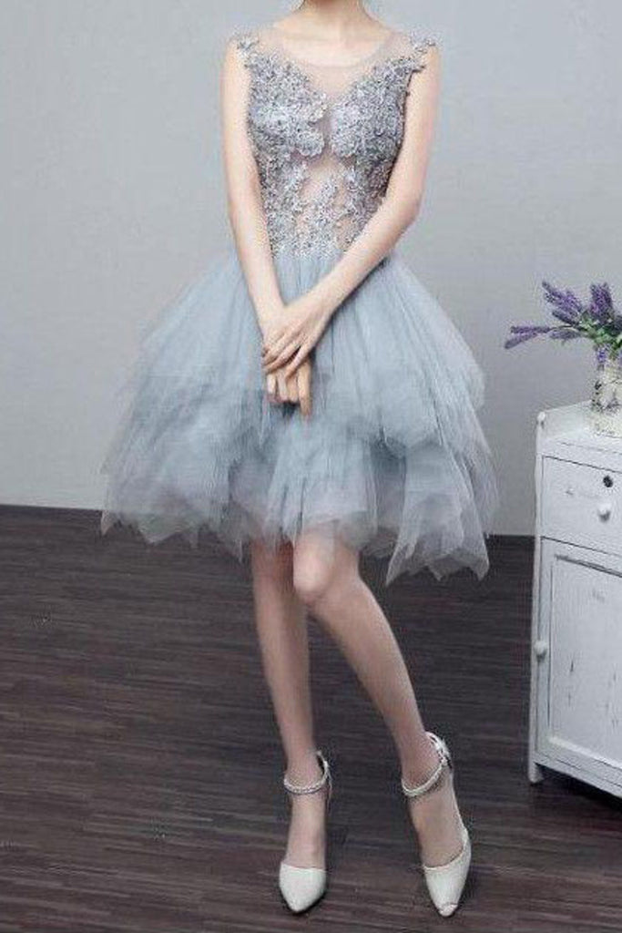 2024 See-Through Homecoming Robes Une ligne Scoop Tulle avec des appliques