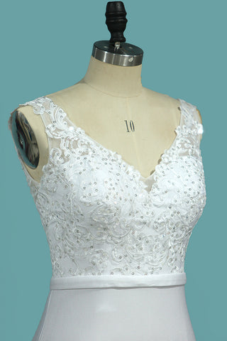Robes de mariée en spandex à dos ouvert et col en V 2024 avec sirène en applique