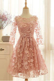 2024 Lace Homecoming Robes A Line Manches Longues Avec Sash / Ruban