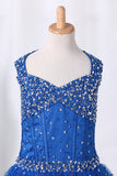 2024 Halter Ball Gown Flower Girl Robes Bleu foncé Bleu Avec Beading