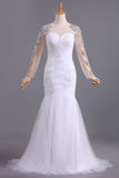2024 robes de mariée Mermaid Scoop manches longues étage longueur Tulle avec perlage