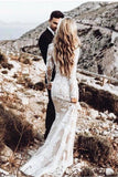 Robe de mariée sirène à manches longues en dentelle à manches longues
