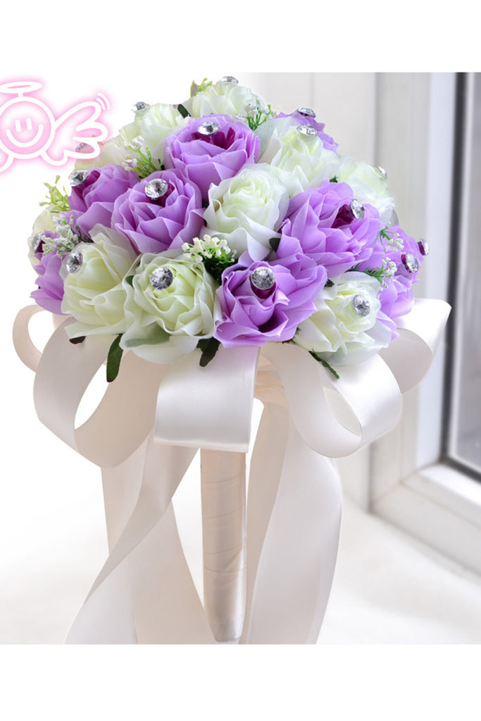 Eye-Catching ronde strass / Ruban Bouquets de mariée