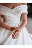 Robe De Bal Hors De L'épaule Satin Blanc Chérie Robes De Mariée, Robes De Mariée