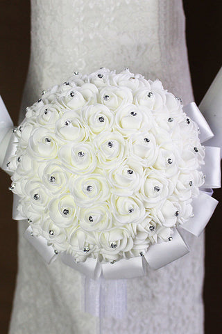 Wedding Bride Tenir Fleur Mousse Fleur Bouquet de Roses blanches (25 * 19cm)
