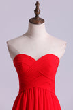 2024 Rouge Haute Basse sweetheart Une ligne plissée corsage Circuler jupe en mousseline