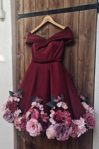 A-ligne col en V fait à la main fleur robe de retour robe de bal courte unique