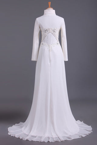 2024 Musilim Robes de mariée taille empire en mousseline de soie avec des perles chérie &amp; Sequince