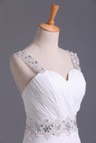2024 Robe de mariée blanche sweetheart Une ligne plissée corsage en mousseline de soie perlée bretelles amovibles