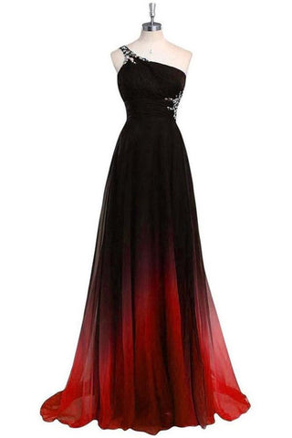 Une épaule noir et rouge mousseline longue perlage perler robes de bal ouvert