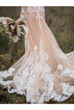 Robe de mariée bohème à manches longues avec appliques en tulle sirène