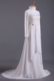 2024 Musilim Robes de mariée taille empire en mousseline de soie avec des perles chérie &amp; Sequince