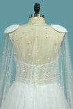 2024 chérie robes de mariée une ligne de tulle avec des perles balayage train