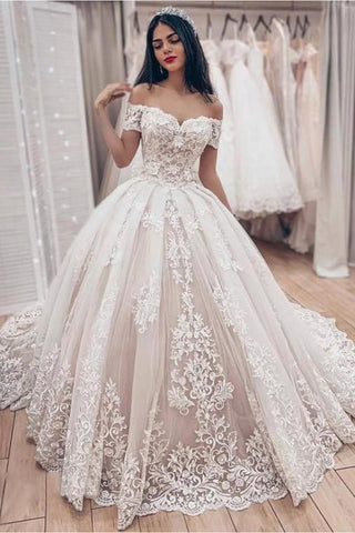 Robe de bal hors de la robe de mariée à l'épaule avec des appliques de dentelle, magnifique robe de mariée