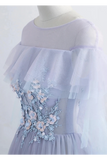 Princesse Tulle Jewel-parole longueur robe de bal avec des appliques