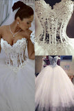2024 magnifiques robes de mariée A-ligne sweetheart See Through-parole longueur tulle avec perles Lace Up