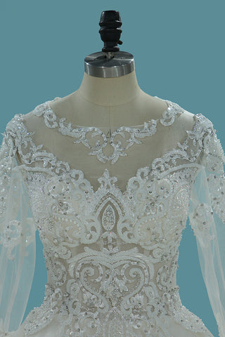 2024 Robes de mariée magnifiques Scoop Tulle avec des perles Zipper Back Royal Train