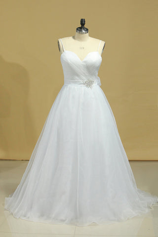 2024 robes de mariée A-ligne bretelles spaghetti Cour Organza Amovible Sash Zipper Retour Plus Size