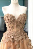 Elégante A-ligne Sweetheart Appliqued Brown Dress