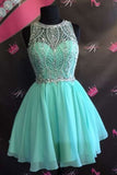2024 A-Line Chiffon Scoop With Beaded Bodice Homecoming Robes Short / Mini