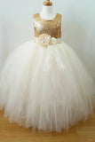2022 Flower Girl Dresses A Line Scoop Tulle &amp; Sequin With Sash