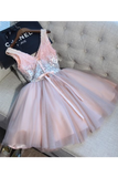 2024 Tulle Homecoming Robes A Line V Neck Sequined Bodice Short / Mini