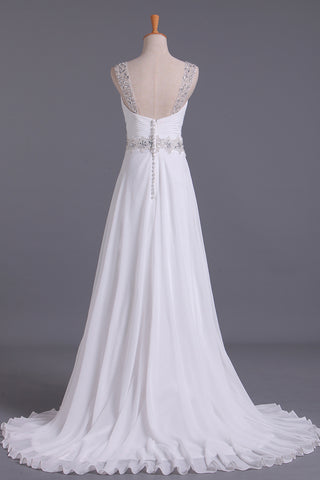 2024 Robe de mariée blanche sweetheart Une ligne plissée corsage en mousseline de soie perlée bretelles amovibles