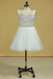 2024 robe Scoop corsage perlé Une ligne de bal Court / Mini Avec Tulle jupe blanche Plus Size