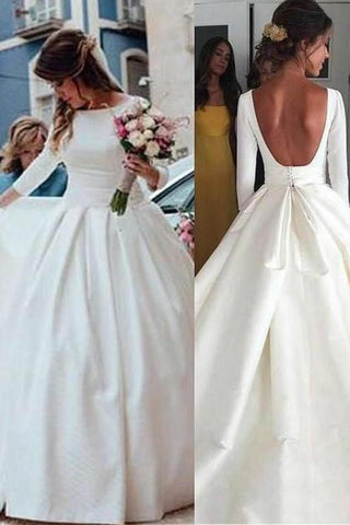 Nouvelles robes de mariée en satin élégant col en V à manches longues robes de mariée robes de mariée