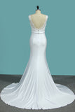 Robes de mariée en spandex à dos ouvert et col en V 2024 avec sirène en applique