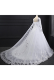 Chérie robes de mariée une ligne avec strass perles tulle à manches longues train chapelle