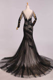 2024 Soirée élégante robes sirène noire Scoop Applique Tulle Avec Chic Mère de robes de mariée