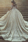 Magnifique belle robe de bal en dentelle modeste robes de mariée manches longues