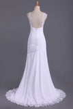2024 Blanc robes de bal bretelles Sirène / Trompette volants corsage perlé Ouvrir Retour